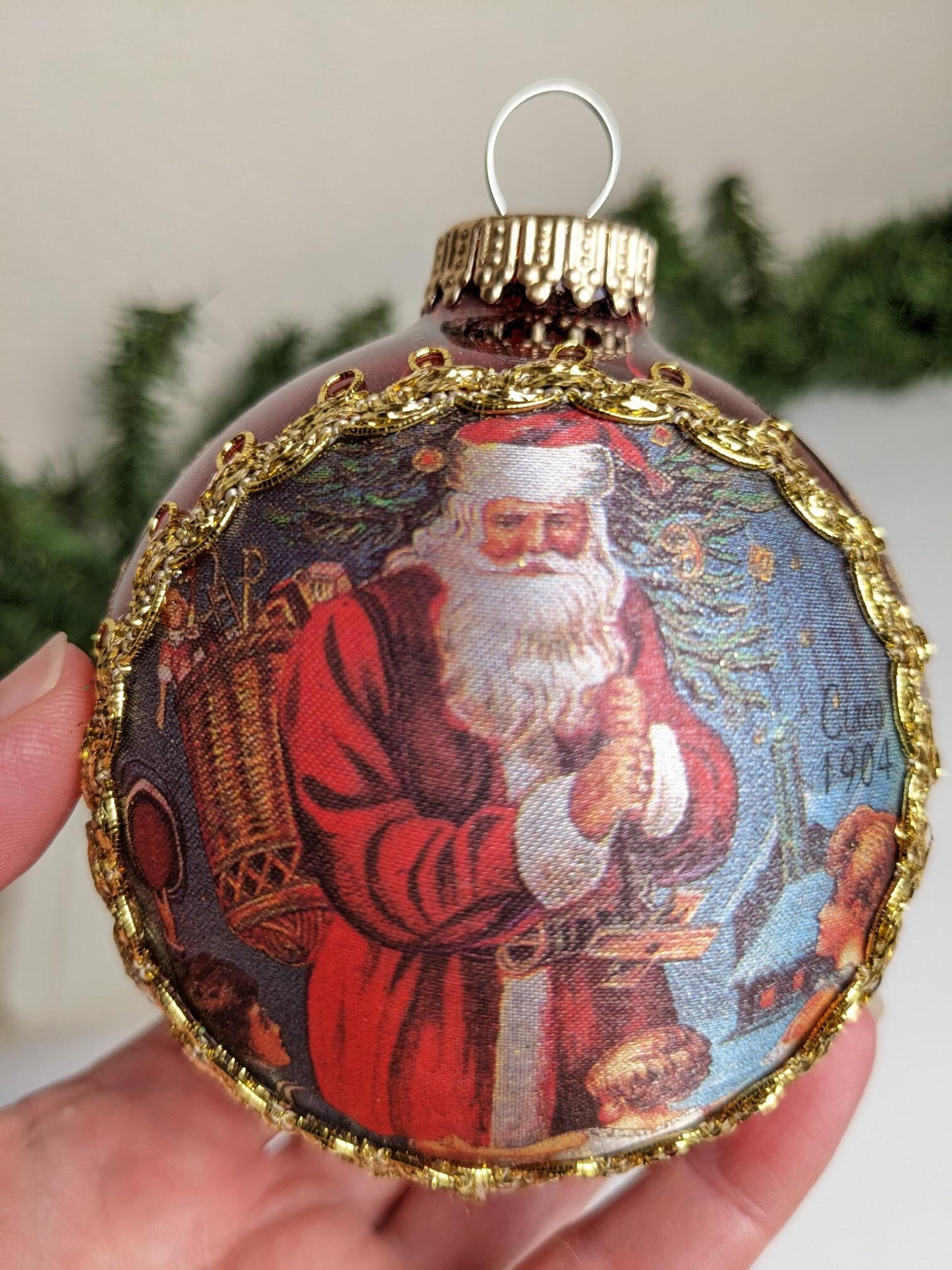 Vintage Krebs Santa on Silk Christmas Ornament