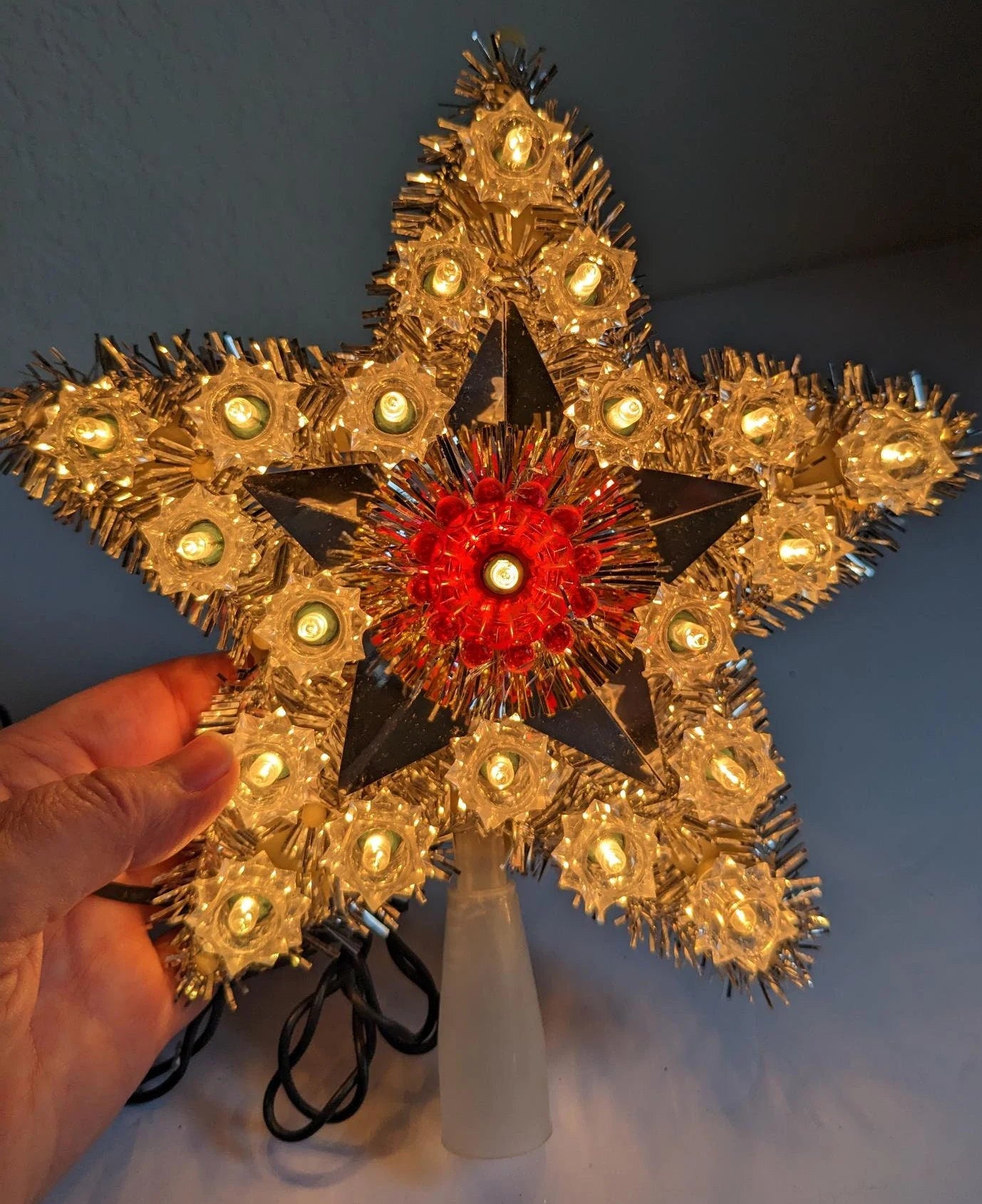 Vintage Light-Up Silver Star Christmas Tree Topper
