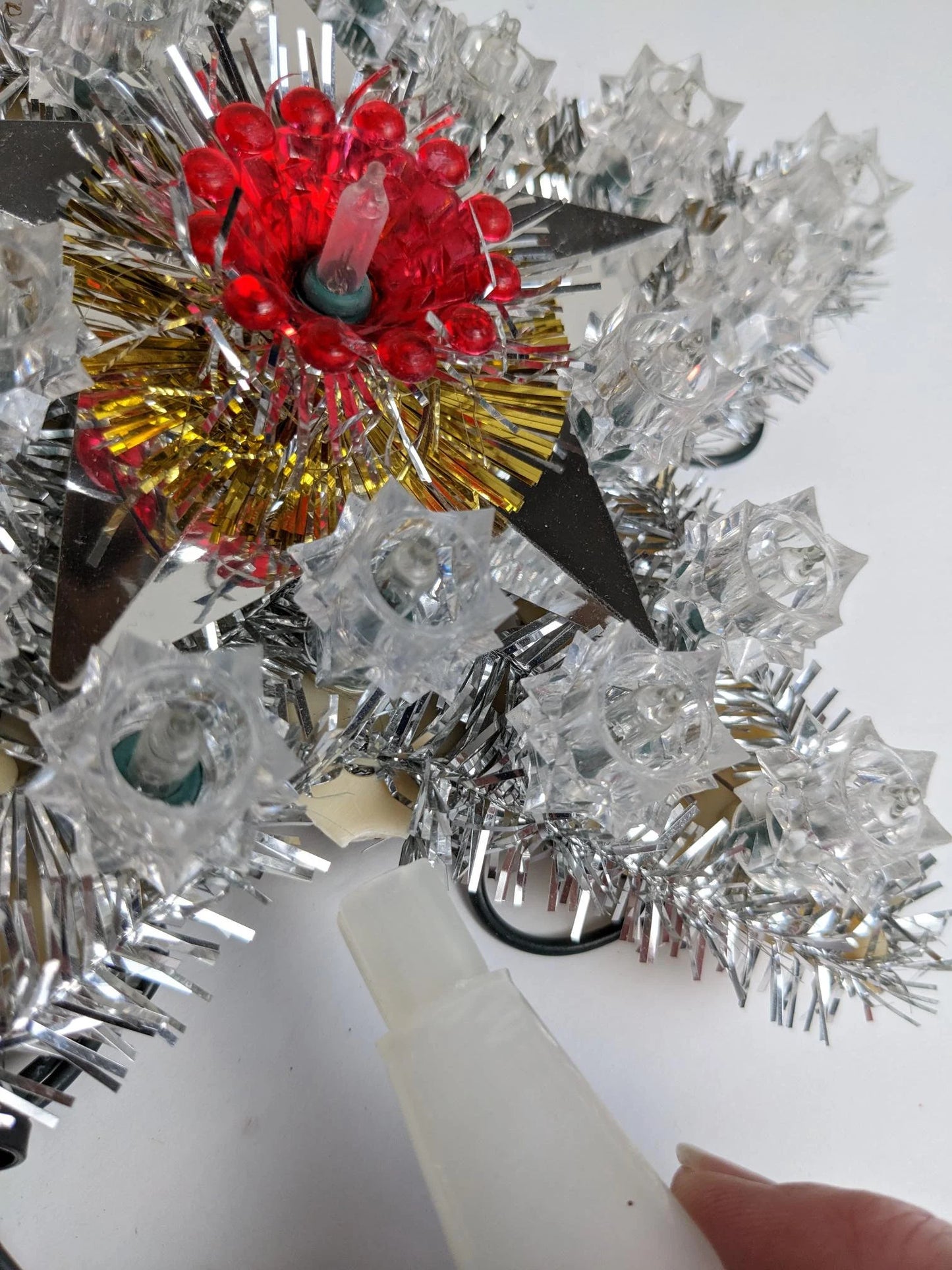 Vintage Light-Up Silver Star Christmas Tree Topper