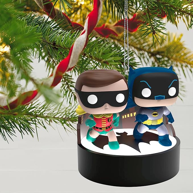 Batman & Robin Funko Pop - Magic Light and Sound Hallmark Christmas Tree Ornament 2023