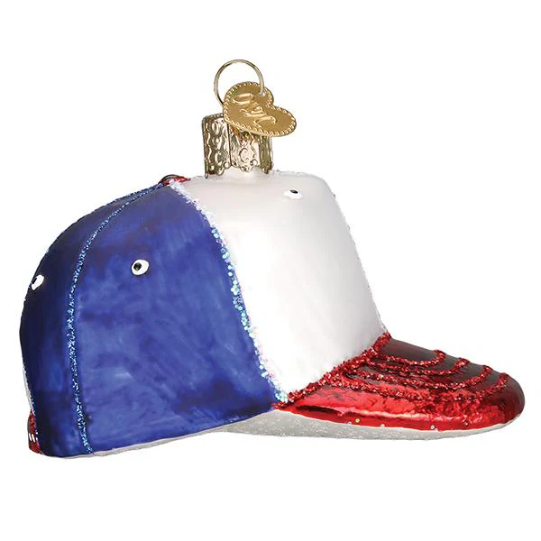 Baseball Cap Red White and Blue Blown Glass Tree Ornament by Old World Christmas - RETIRED