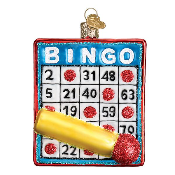 Bingo Card with Blotter Blown Glass Hand Painted Tree Ornament by Old World Christmas