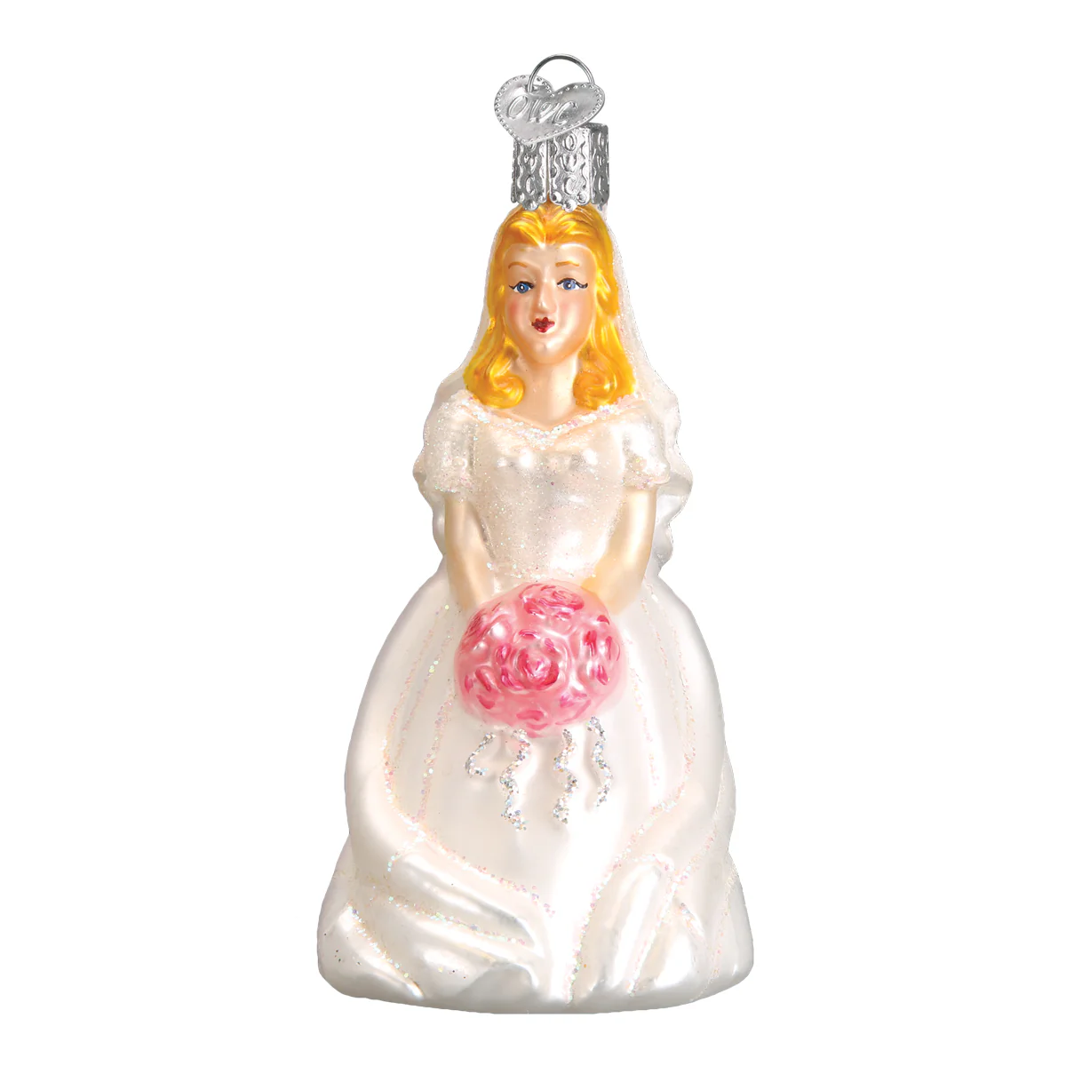Blonde Wedding Bride Blown Glass Newlywed Tree Ornament by Old World Christmas