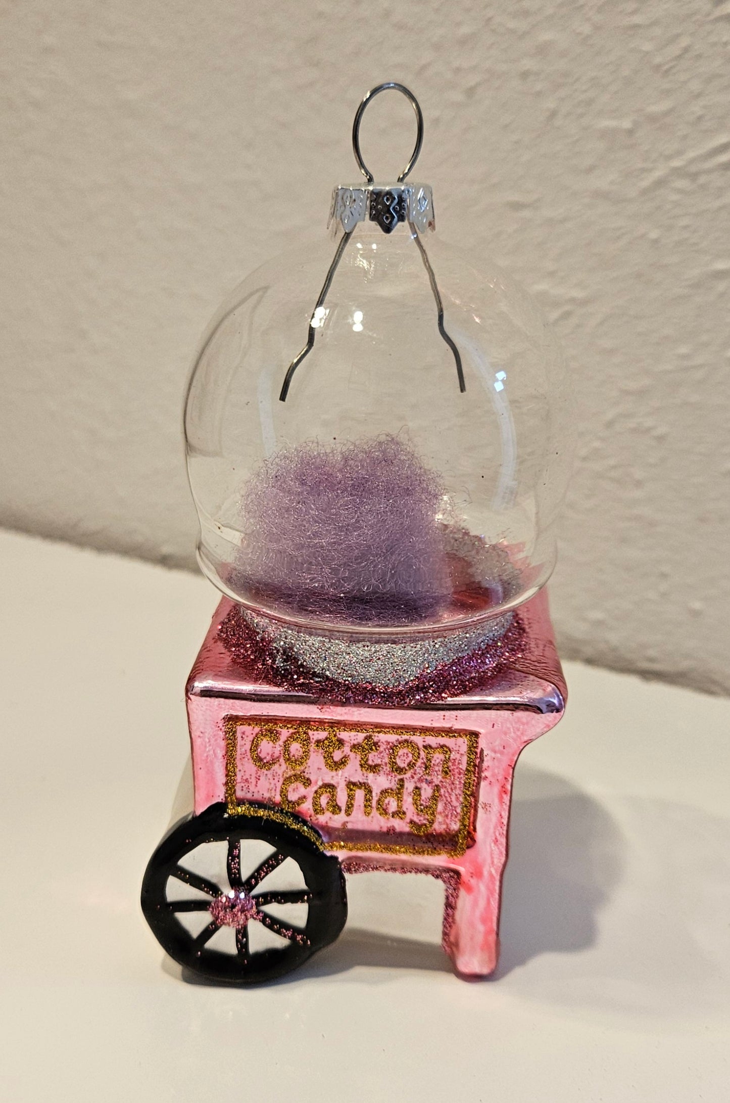Pink Cotton Candy Cart Glass Christmas Tree Ornament