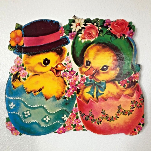 Hatching Easter Chicks Vintage Wooden Die Cut Easter Wall Hanging