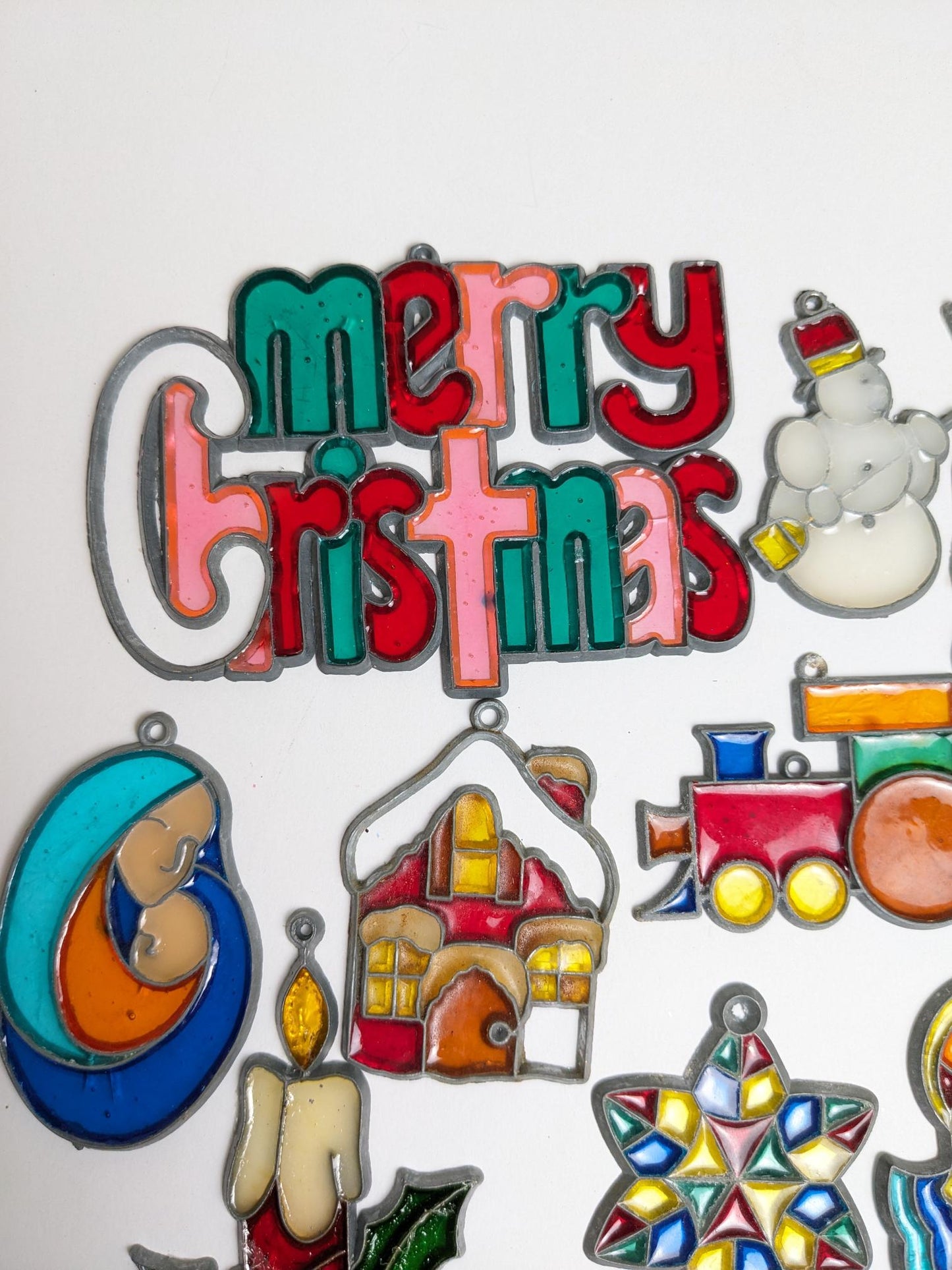 1970's Faux Stained-Glass Christmas Ornaments Set-C