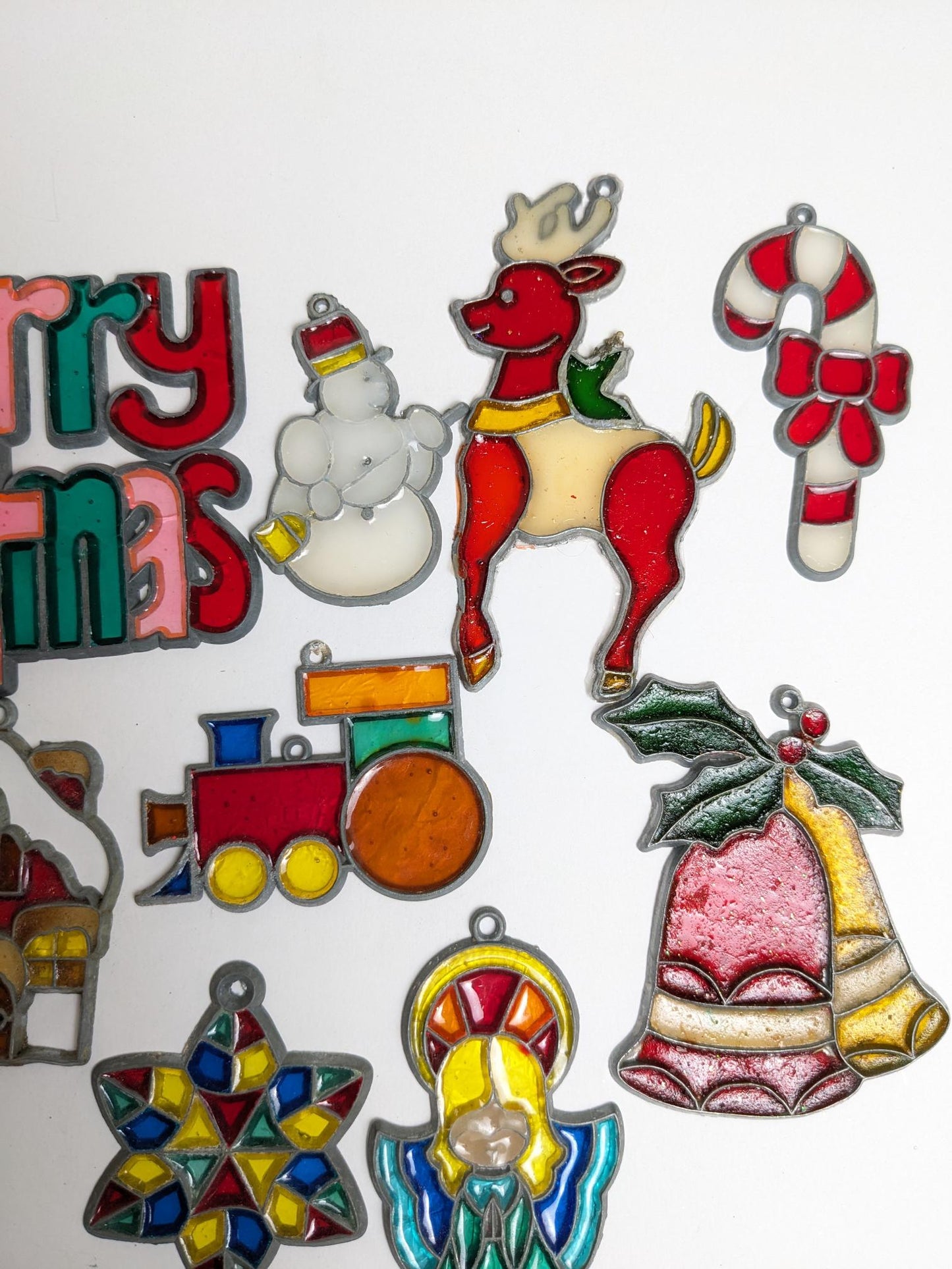 1970's Faux Stained-Glass Christmas Ornaments Set-C