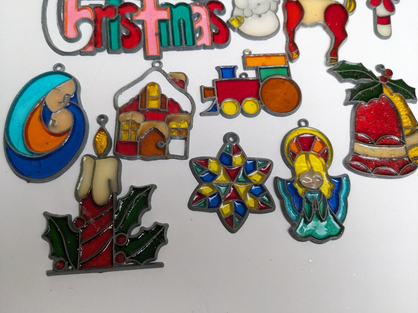 1970's Faux Stained-Glass Christmas Ornaments Set-C