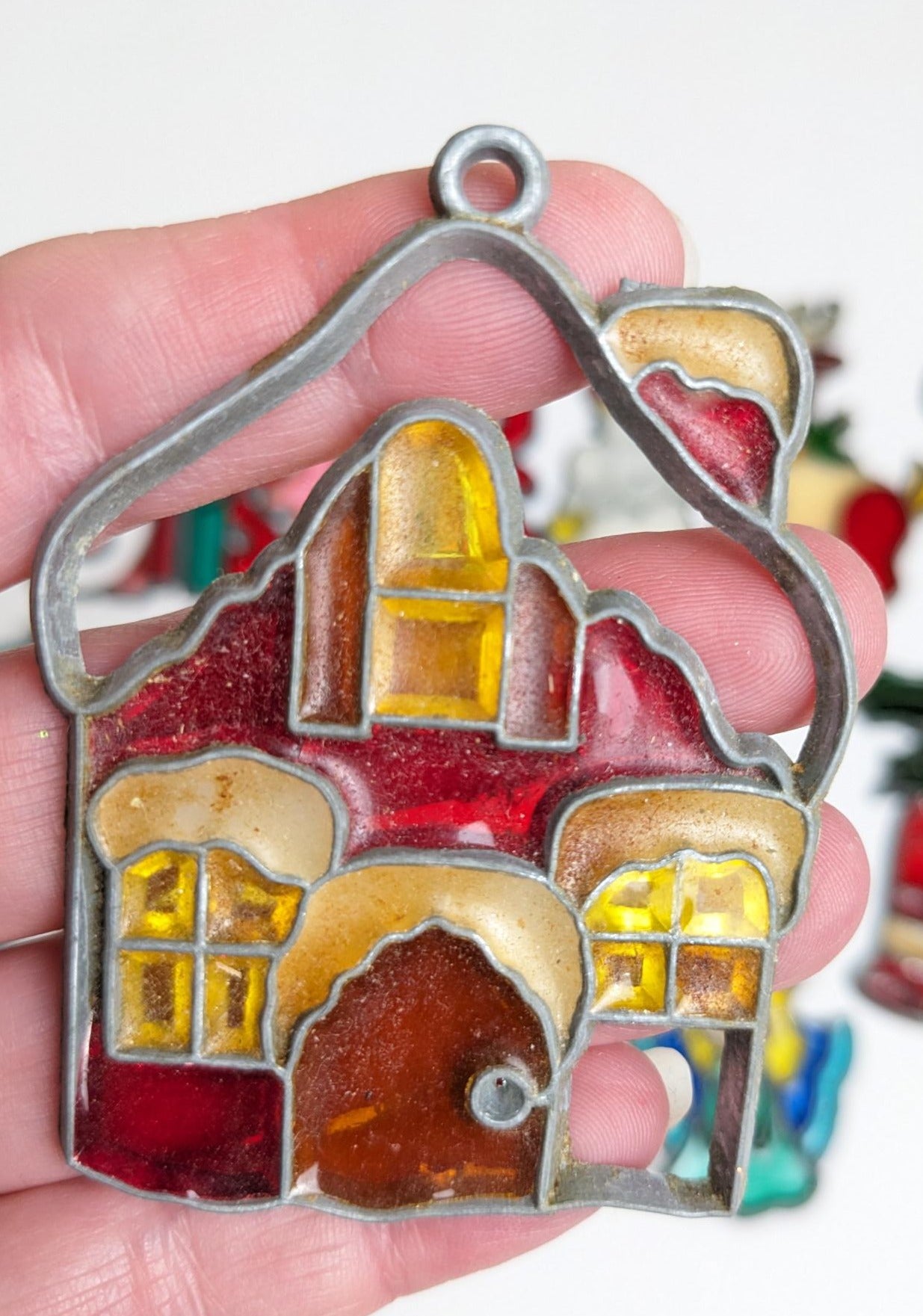 1970's Faux Stained-Glass Christmas Ornaments Set-C