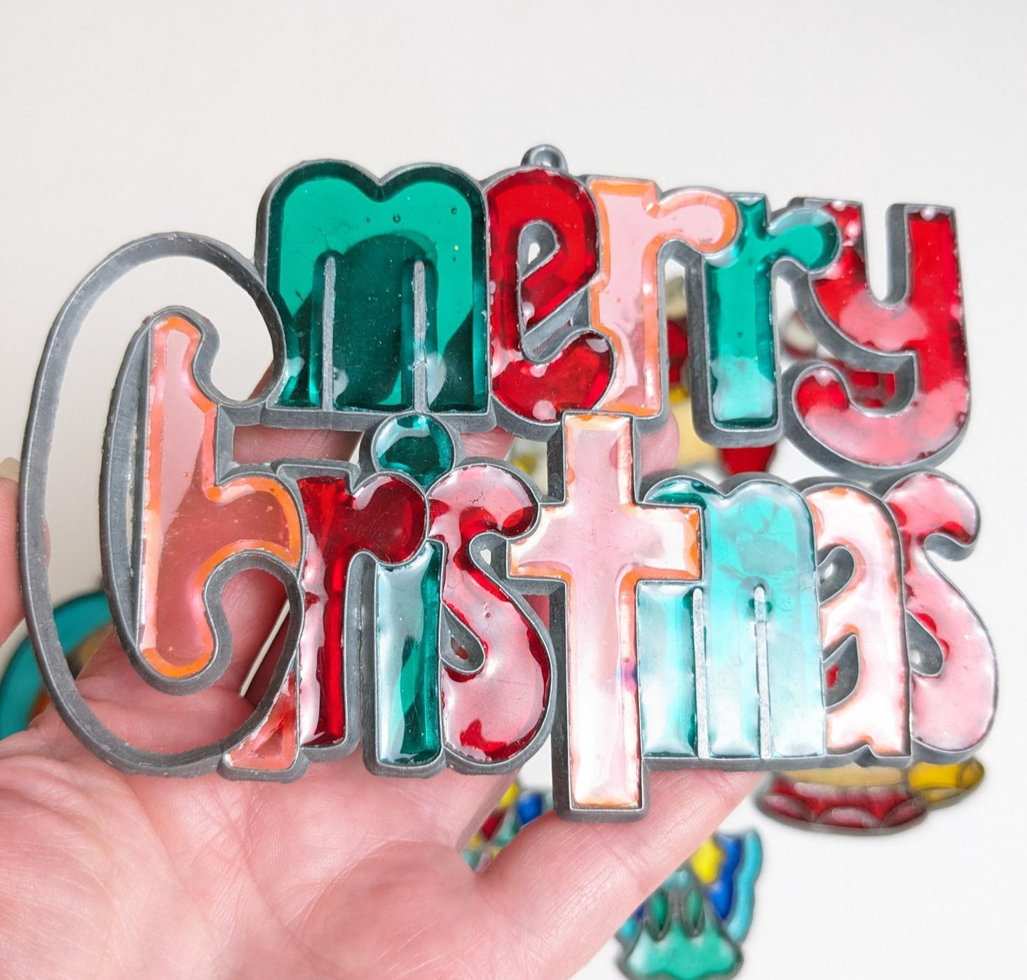 1970's Faux Stained-Glass Christmas Ornaments Set-C