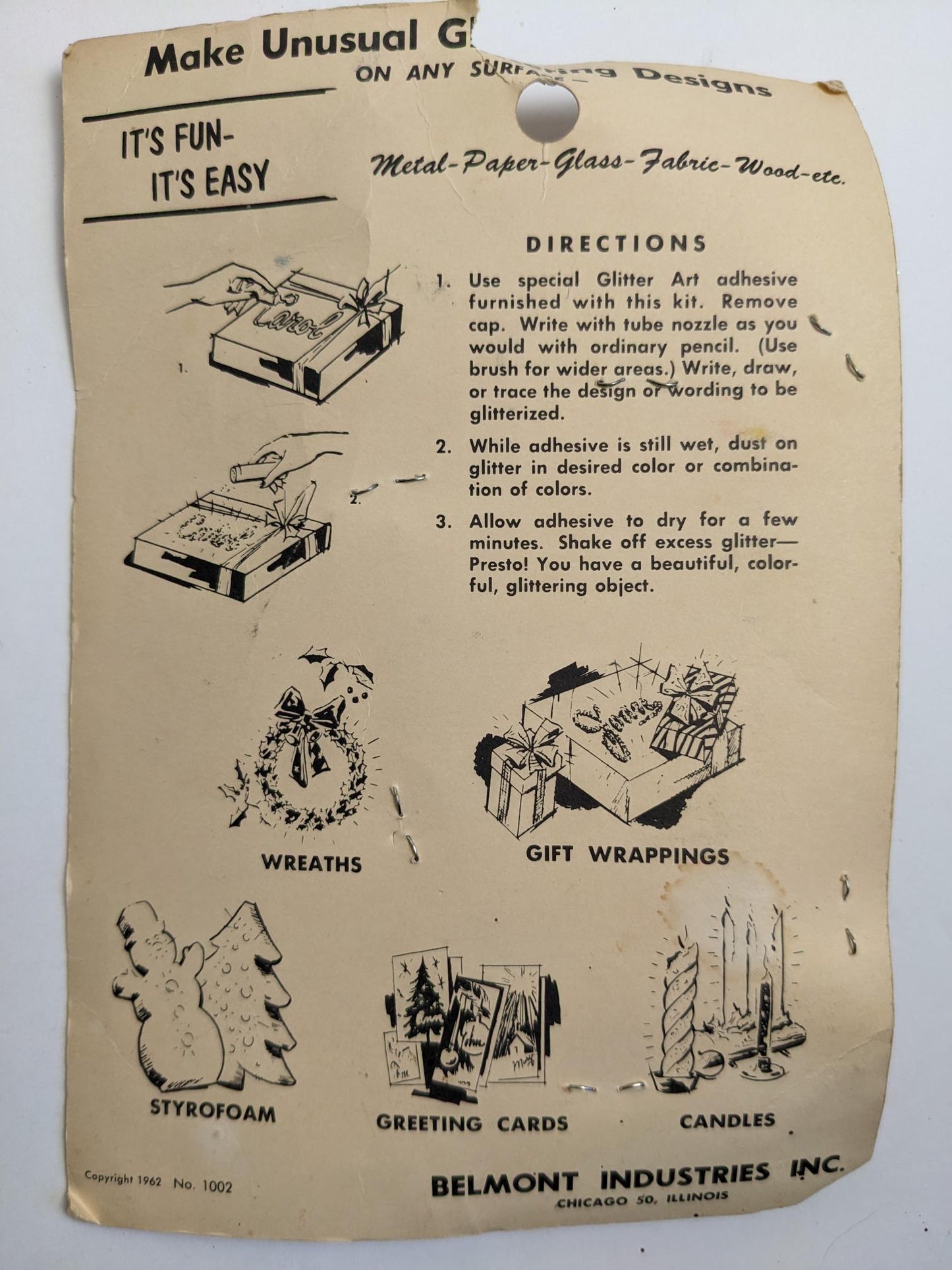 Vintage 1962 Belmont Industries Glitter Art Christmas Kit