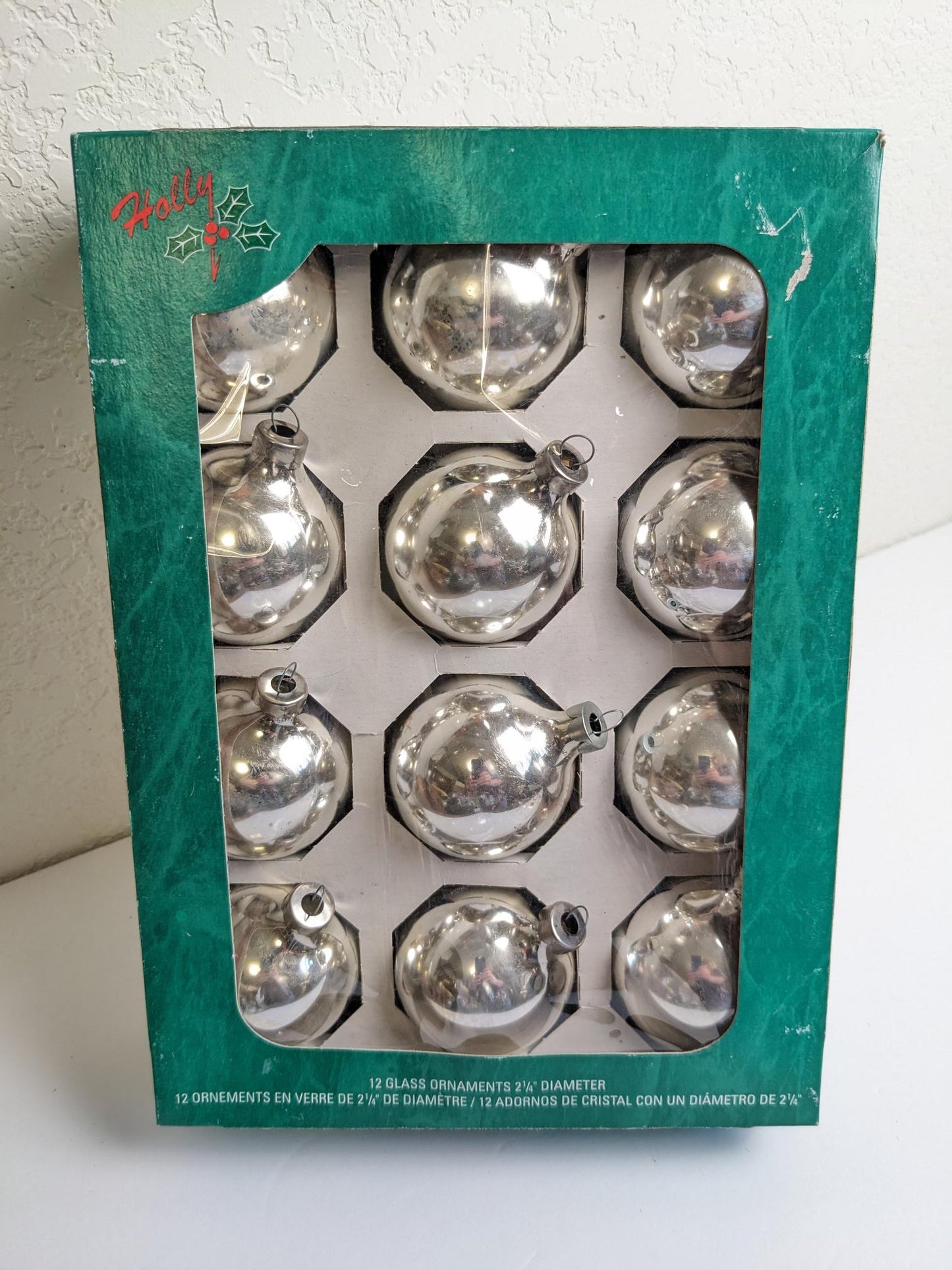 Silver Vintage Holly Christmas Ornaments