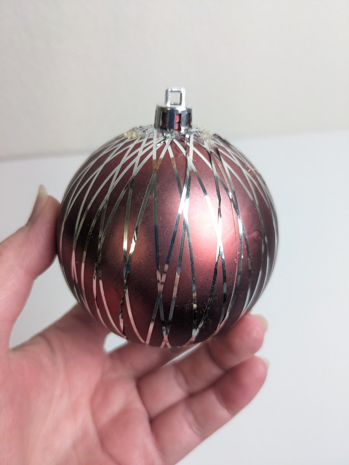 Vintage Mauve and Tinsel Christmas Ornament Set