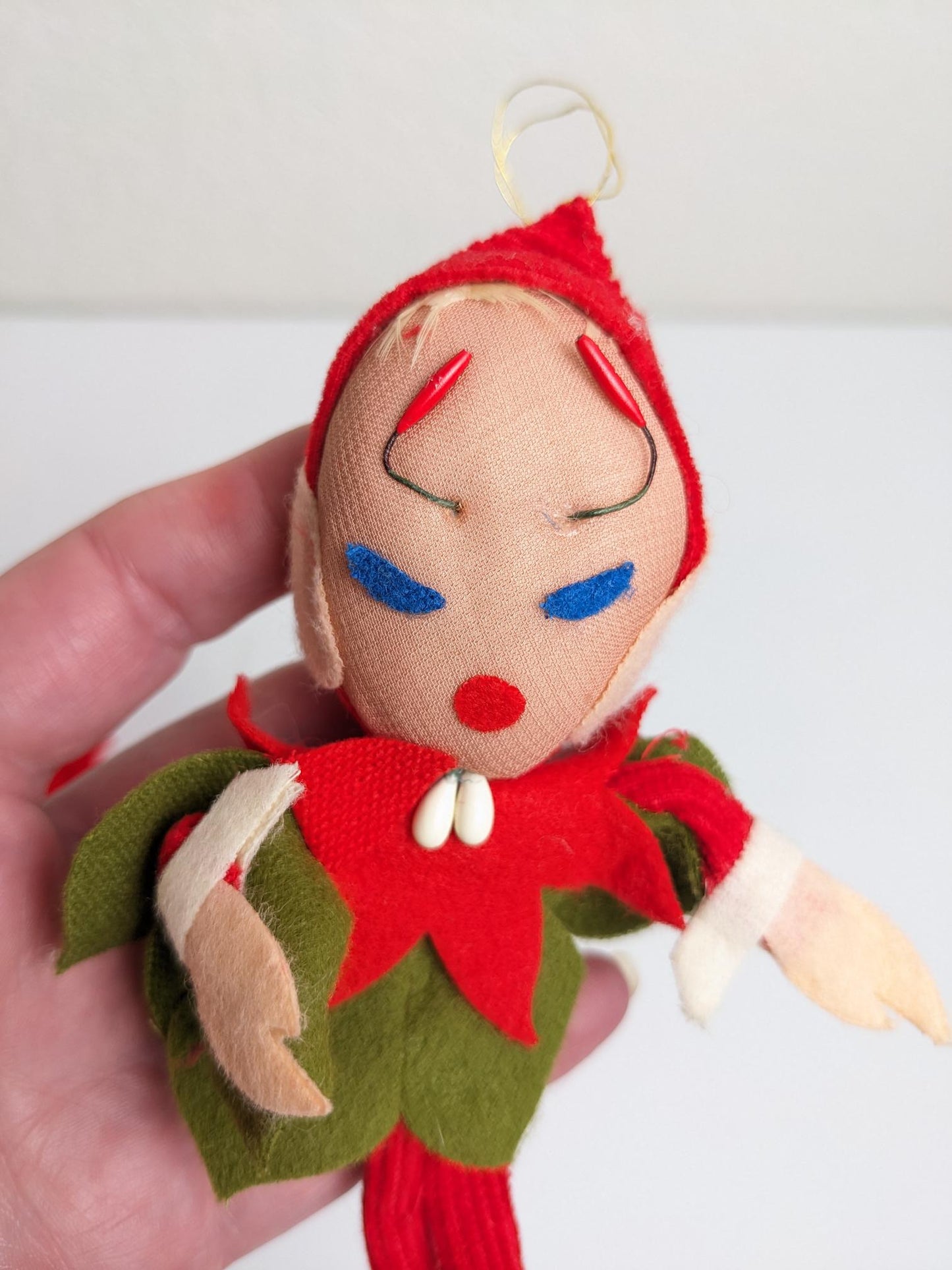 Sockinette Elf Pixie Christmas Ornaments - Vintage 1950's