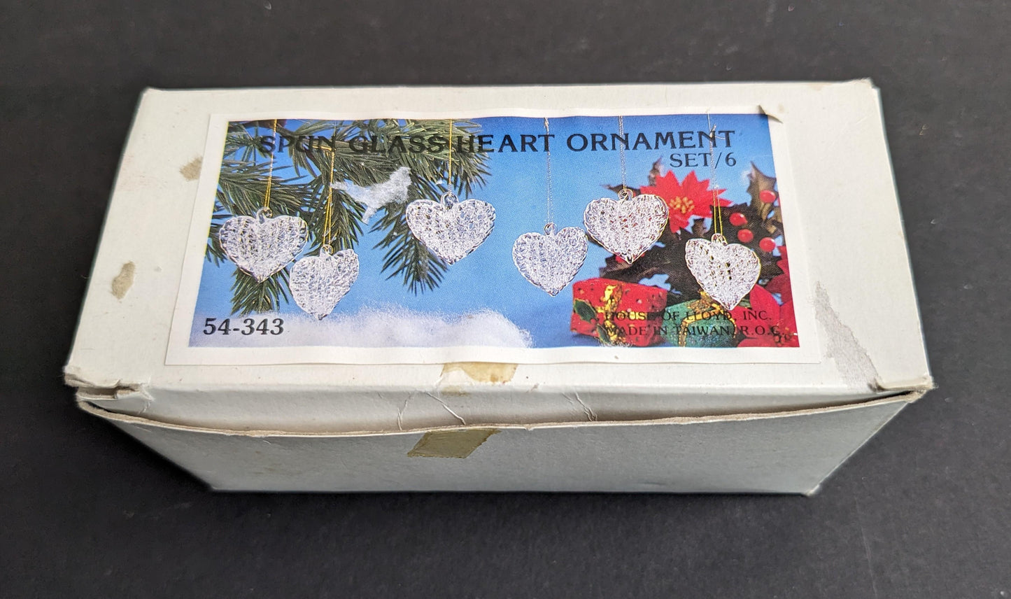 Vintage Spun Glass Heart Christmas Ornaments