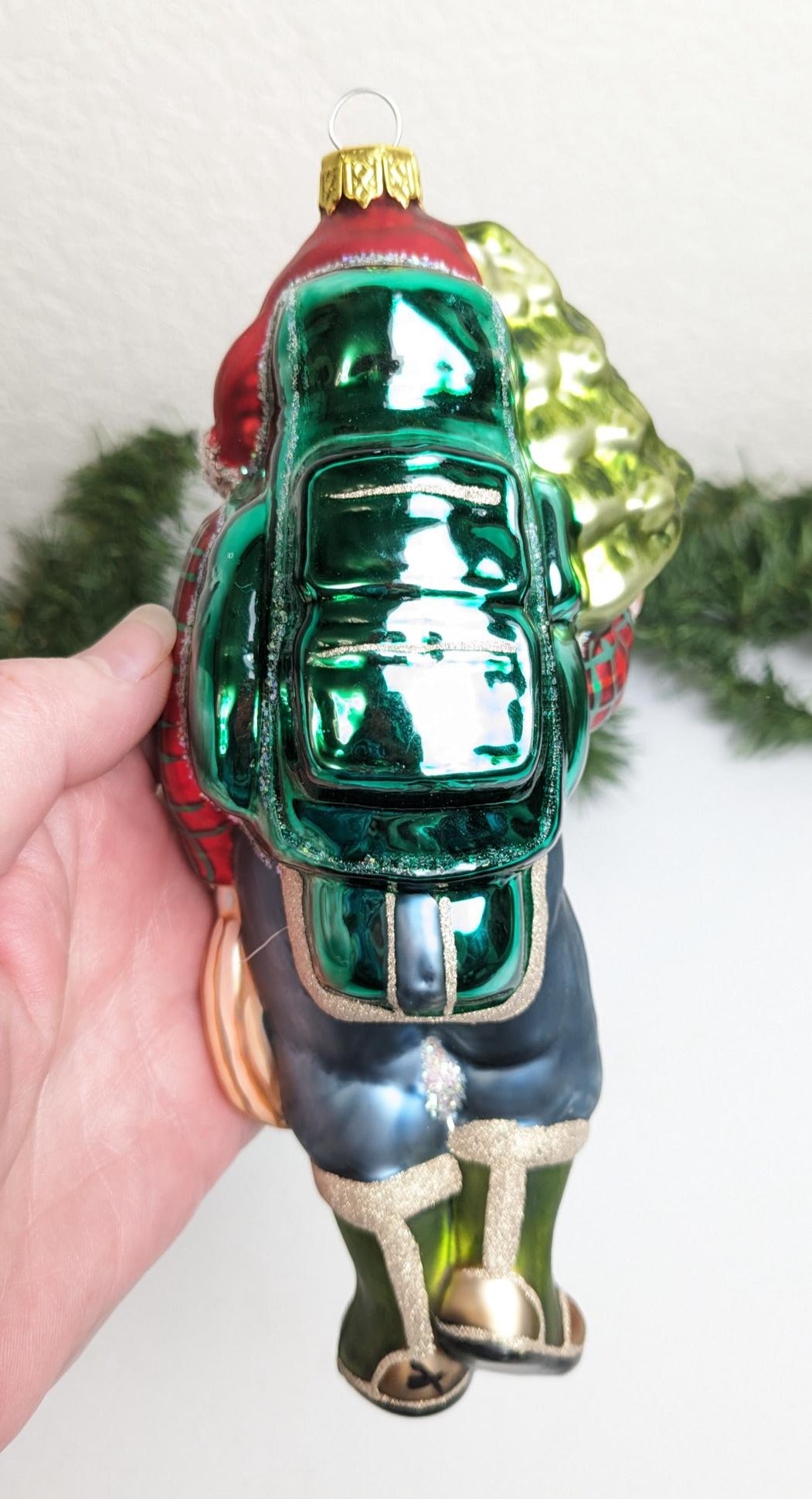 Backpacking Santa Large Christmas Ornament