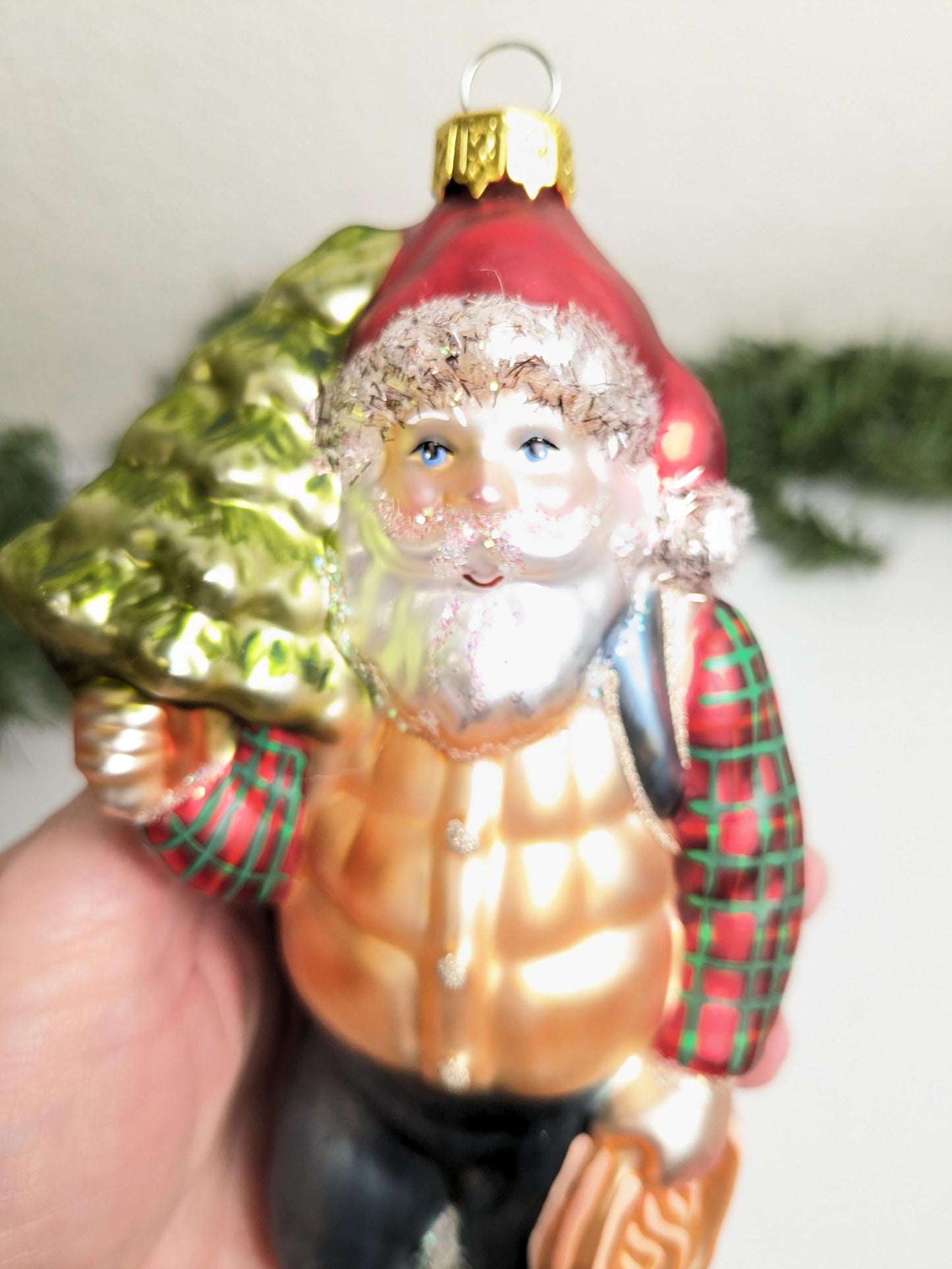 Backpacking Santa Large Christmas Ornament
