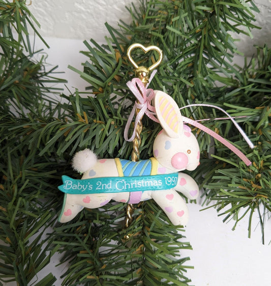 Baby's Second Christmas 1997 Carousel Bunny Christmas Ornament