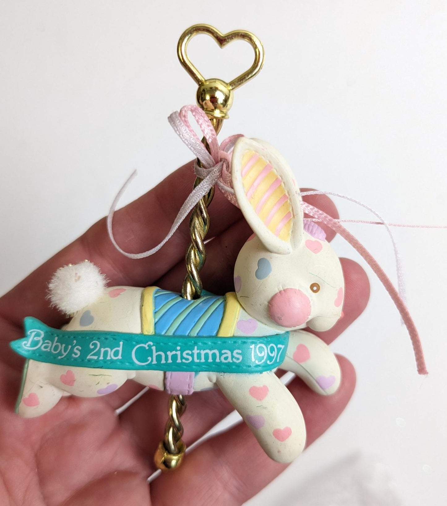 Baby's Second Christmas 1997 Carousel Bunny Christmas Ornament