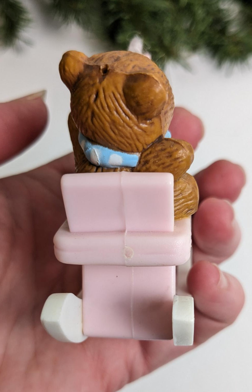 Vintage Rocking Horse with Teddy Bear Ornament for Baby Shower or Christmas Stocking Stuffer