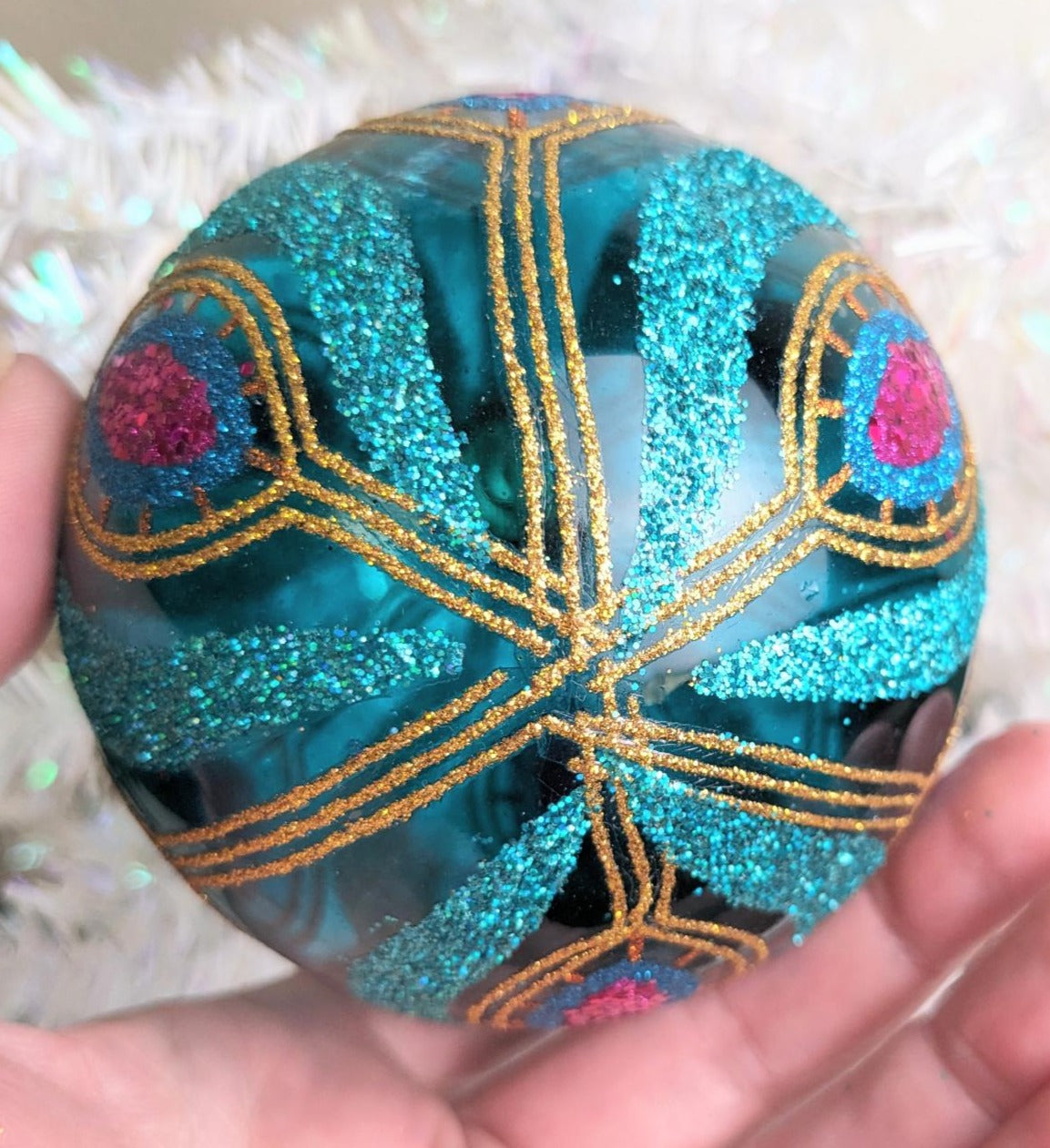 Turquoise and Pink Peacock Christmas Ornament