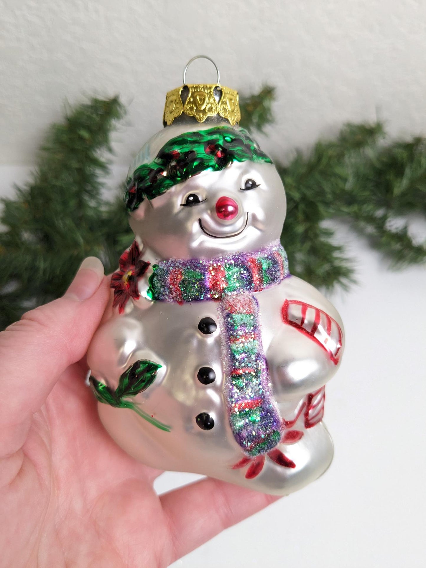 Vintage Smiling Snowman Glass Christmas Ornament