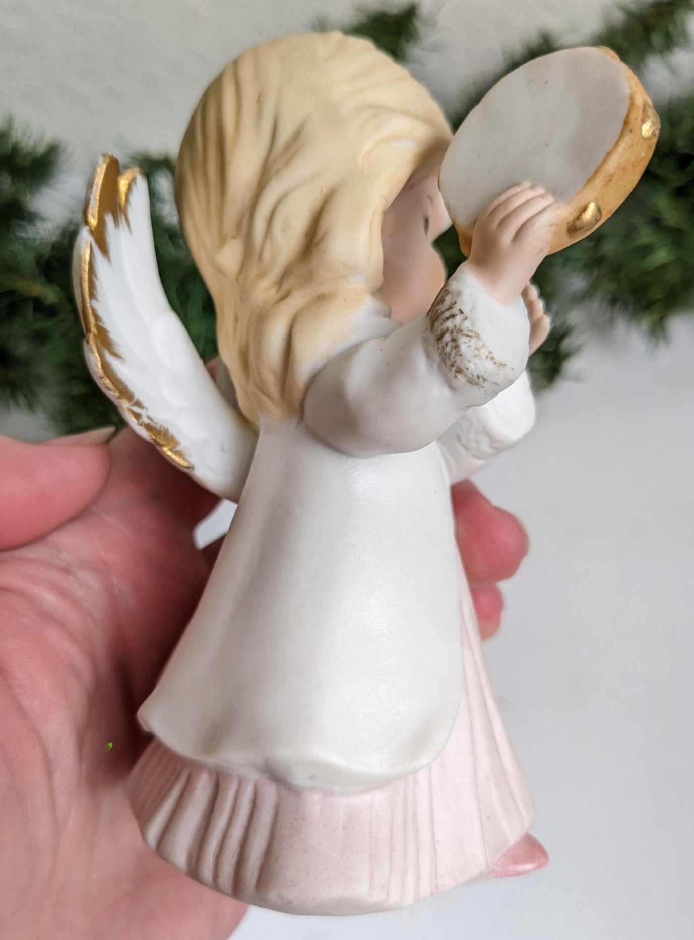 Vintage Homco Angel with Tambourine Christmas Figurine