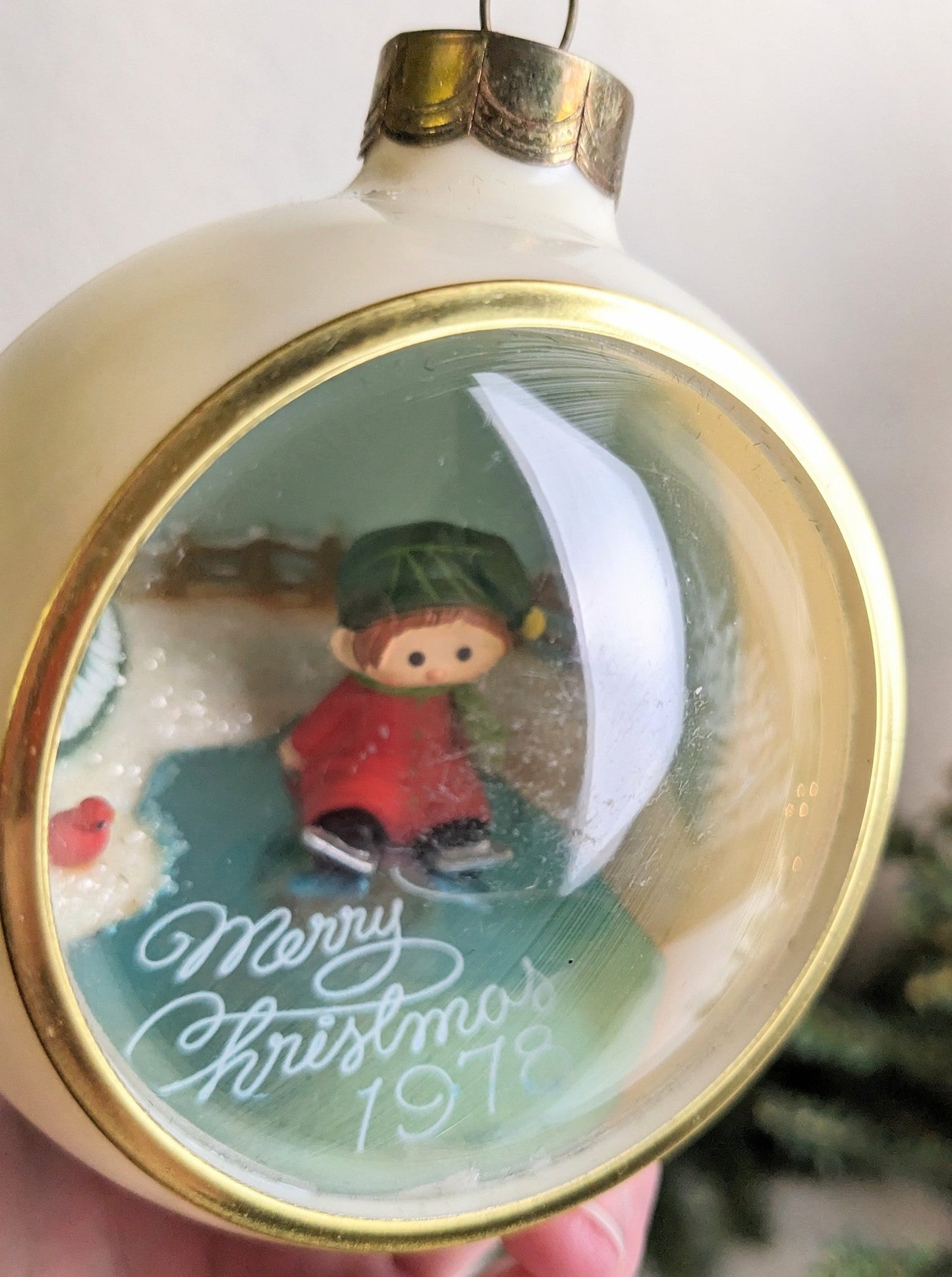 1978 Hallmark Ice Skating Boy Diorama Christmas Ornament