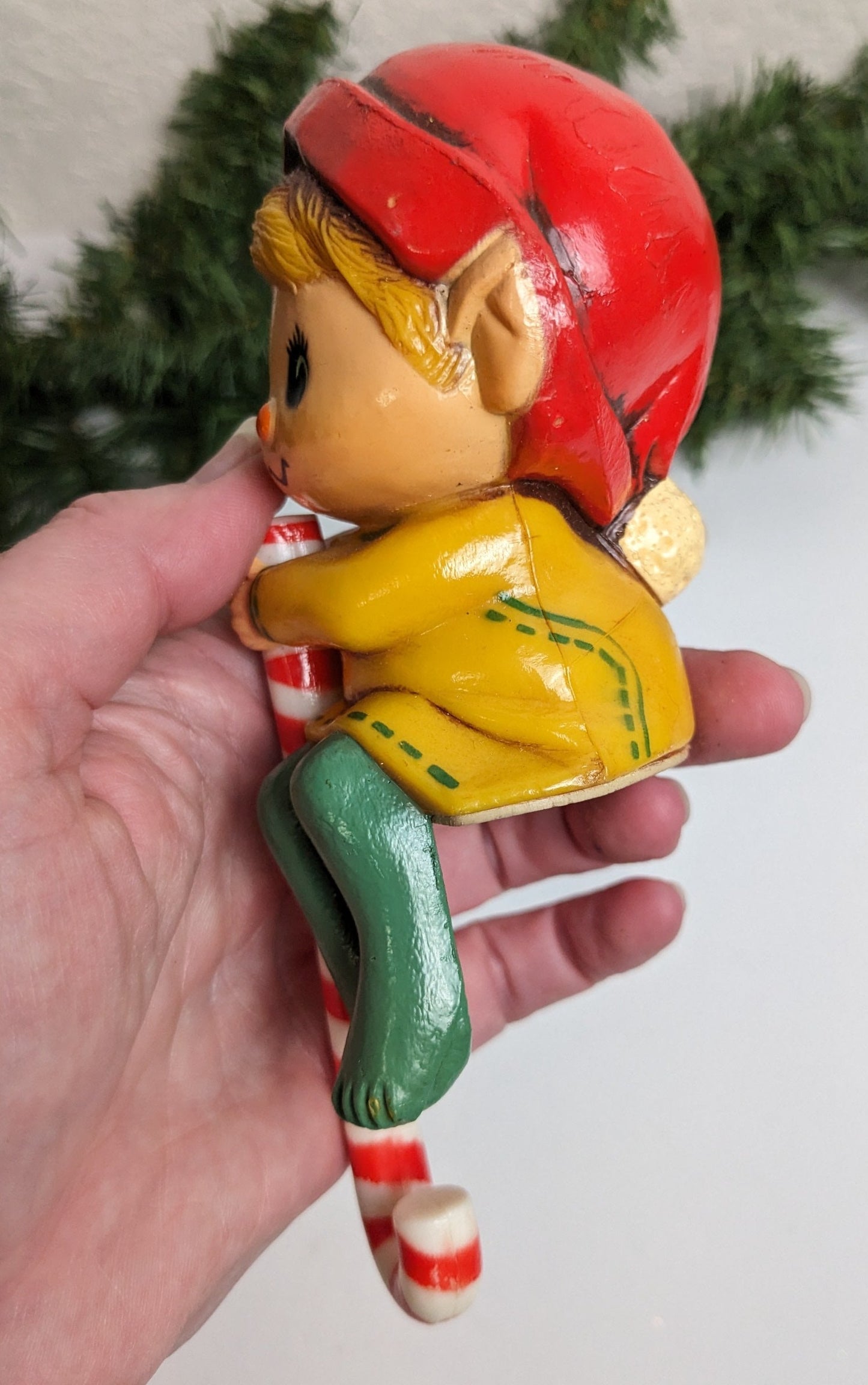 Vintage Hallmark Elf with Candy Cane Christmas Stocking Hanger