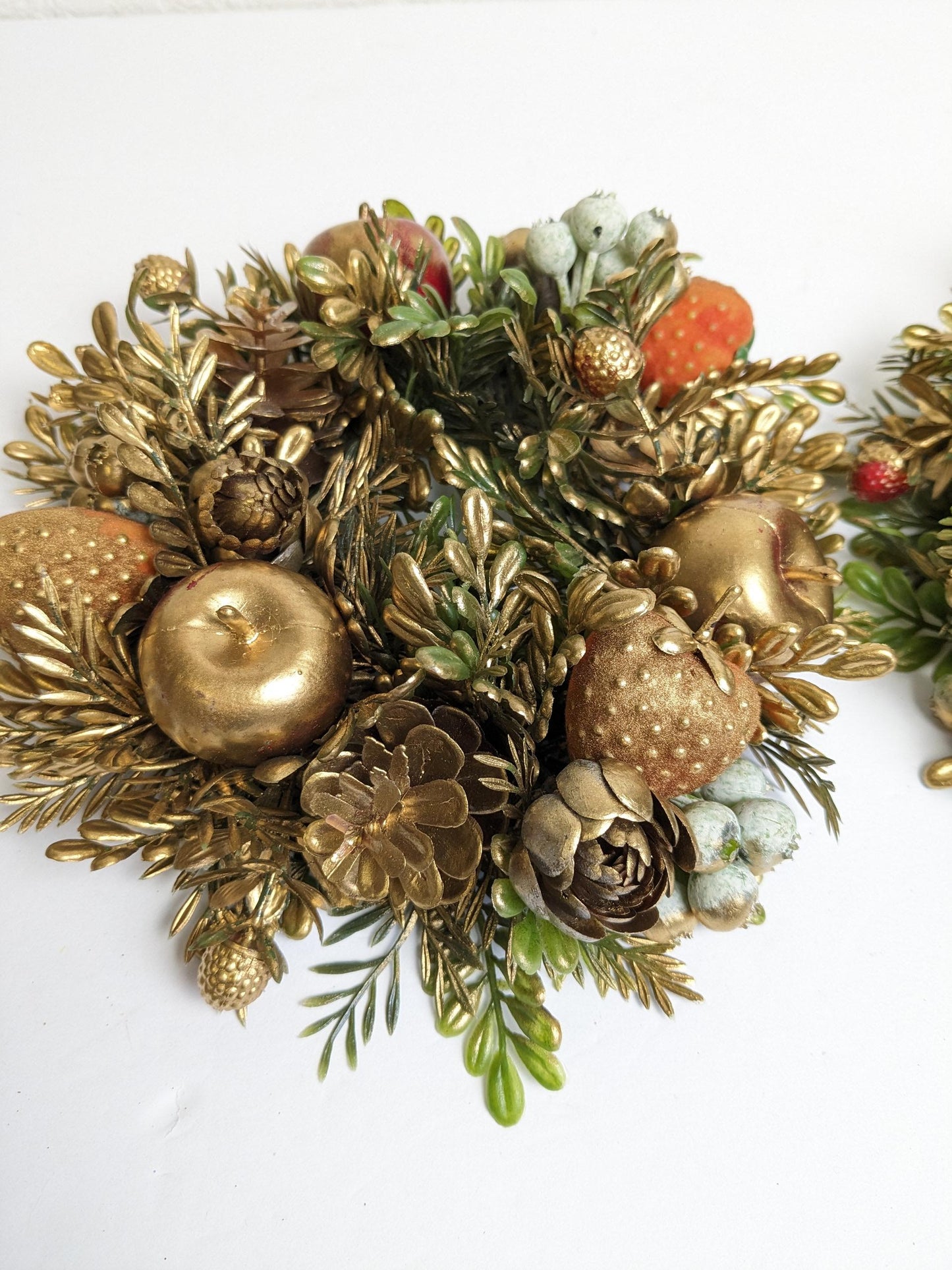 Vintage Gold Christmas Candle Ring Wreaths, Made in Hong Kong