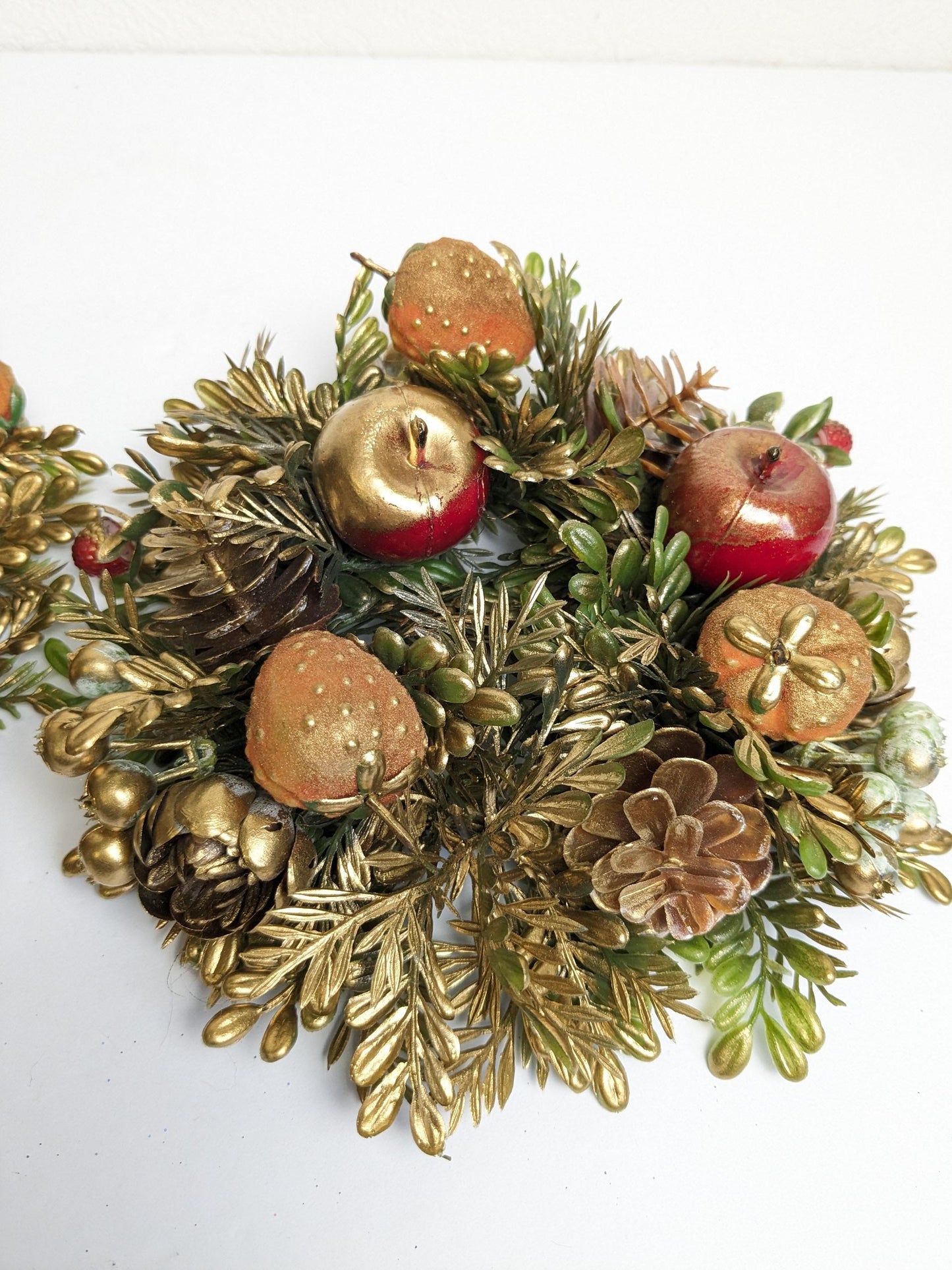 Vintage Gold Christmas Candle Ring Wreaths, Made in Hong Kong