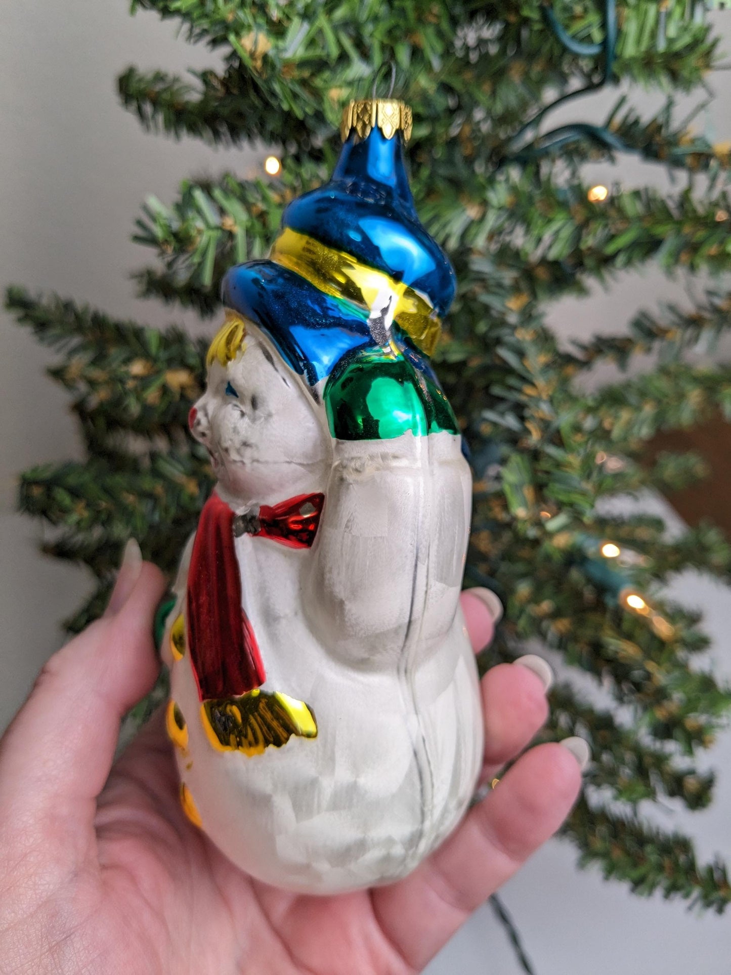 Vintage Nostalgic Snowman Glass Christmas Ornament