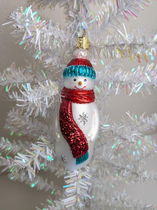 Snowman with Beanie and Scarf Old World Christmas Hanging Tree Ornament