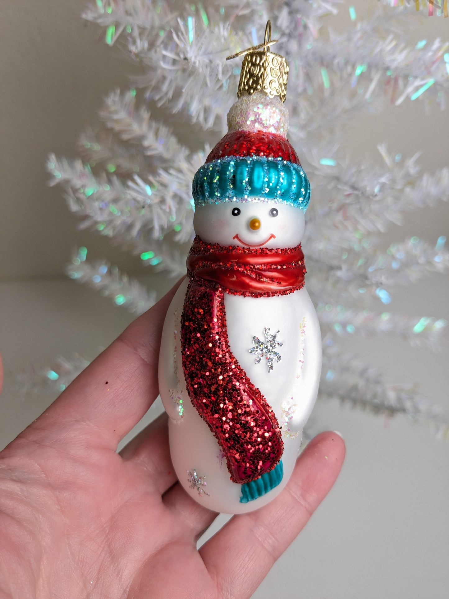 Snowman with Beanie and Scarf Old World Christmas Hanging Tree Ornament
