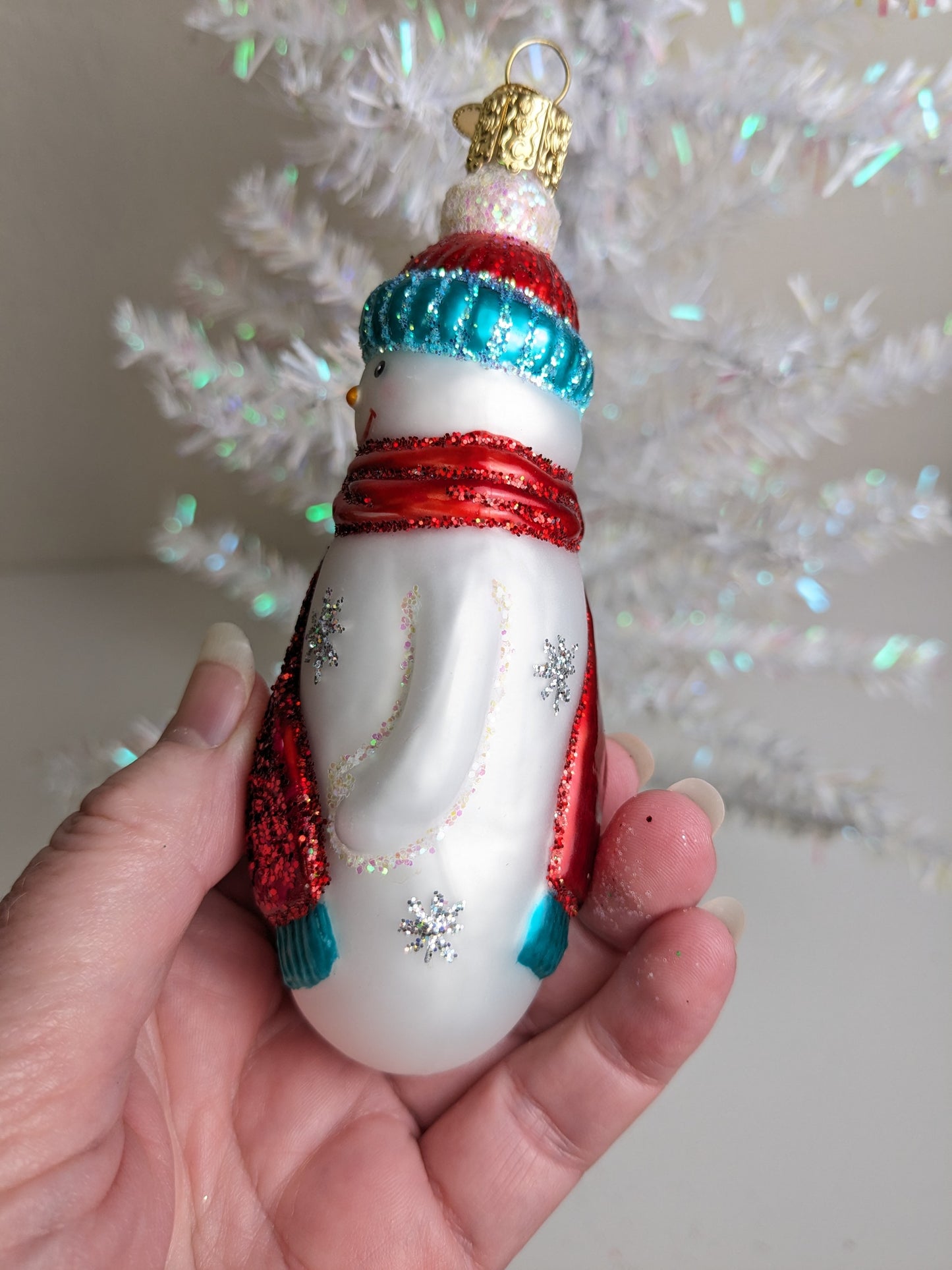 Snowman with Beanie and Scarf Old World Christmas Hanging Tree Ornament