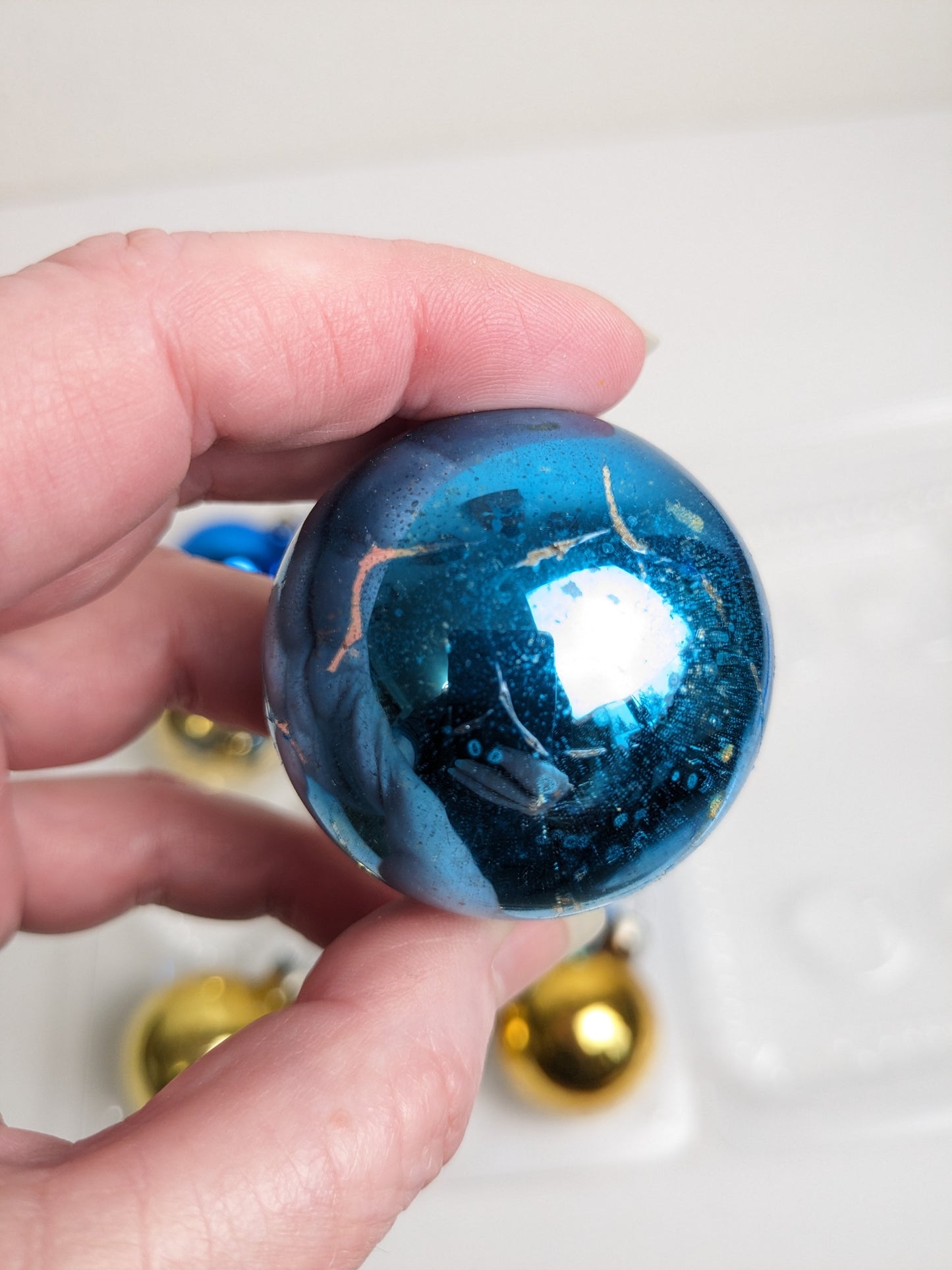 Vintage Small Blue and Gold Christmas Ornaments