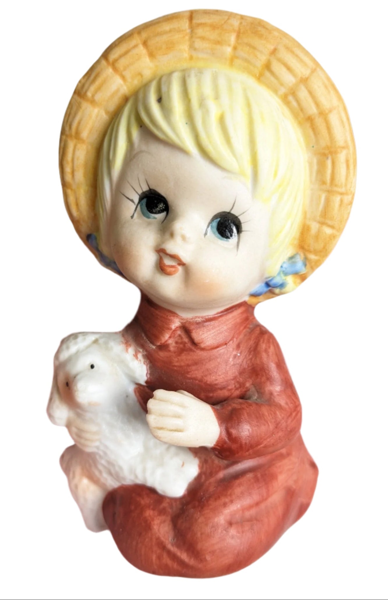 Vintage Boy Holding a Dog and a Girl Holding a Lamb Figurine Set