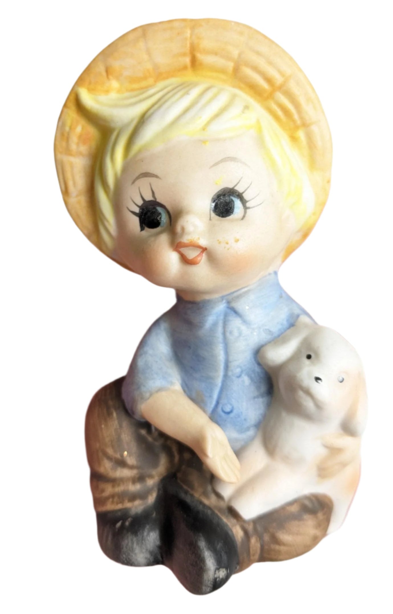 Vintage Boy Holding a Dog and a Girl Holding a Lamb Figurine Set