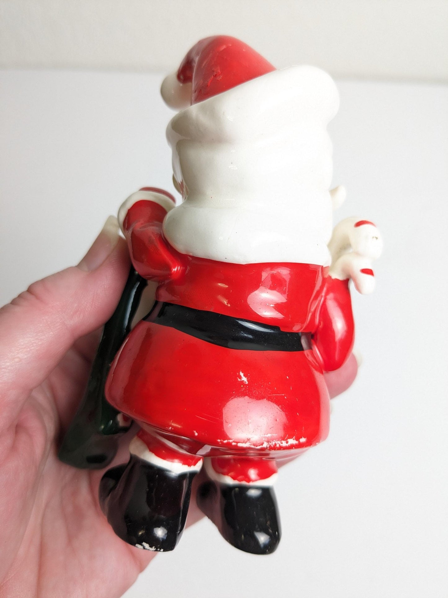 Vintage Kreiss Santa Claus Green Stocking Figurine - Made in Japan