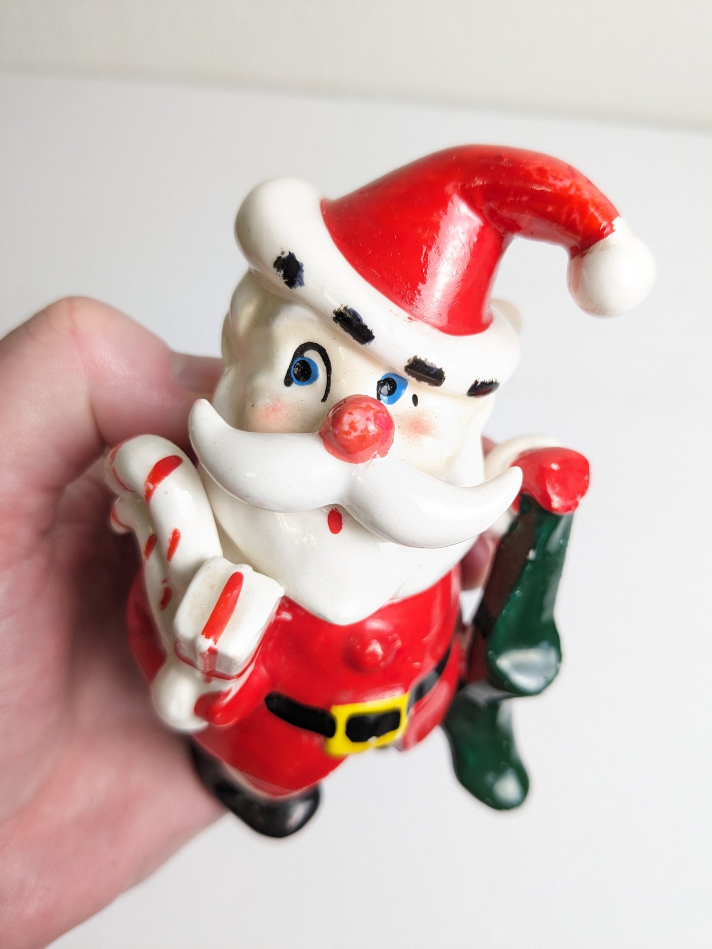 Vintage Kreiss Santa Claus Green Stocking Figurine - Made in Japan
