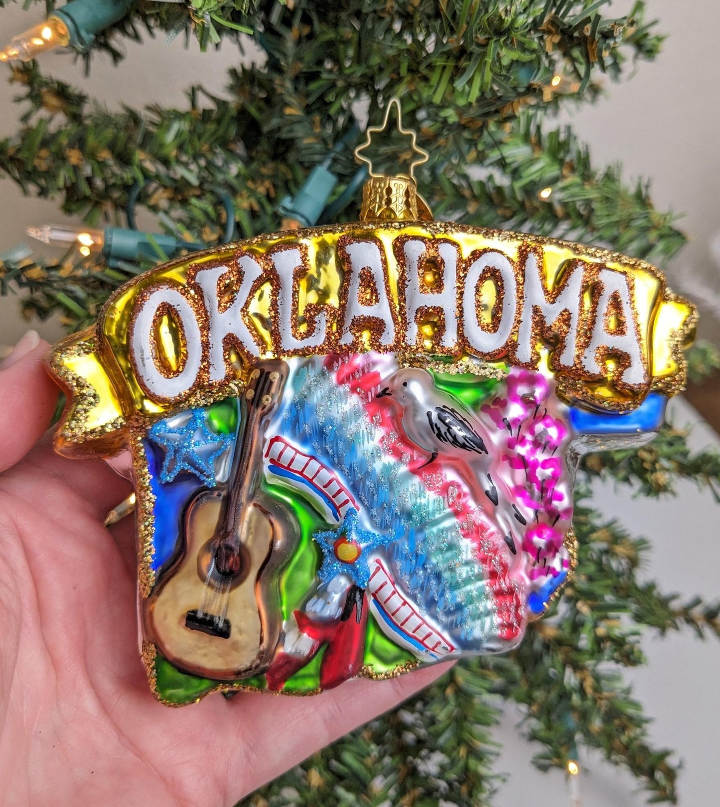 Oklahoma State Shape Handcrafted Glass Ornament from Christopher Radko Collection
