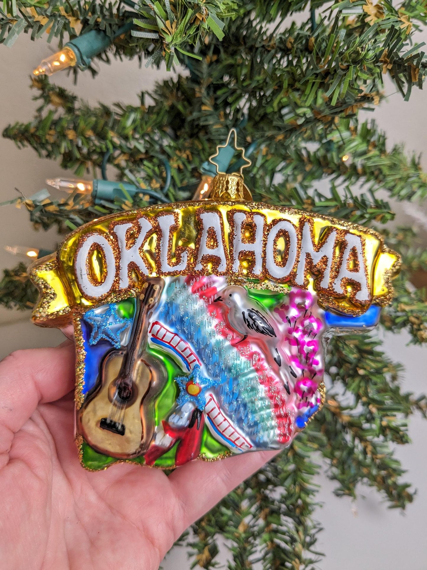 Oklahoma State Shape Handcrafted Glass Ornament from Christopher Radko Collection