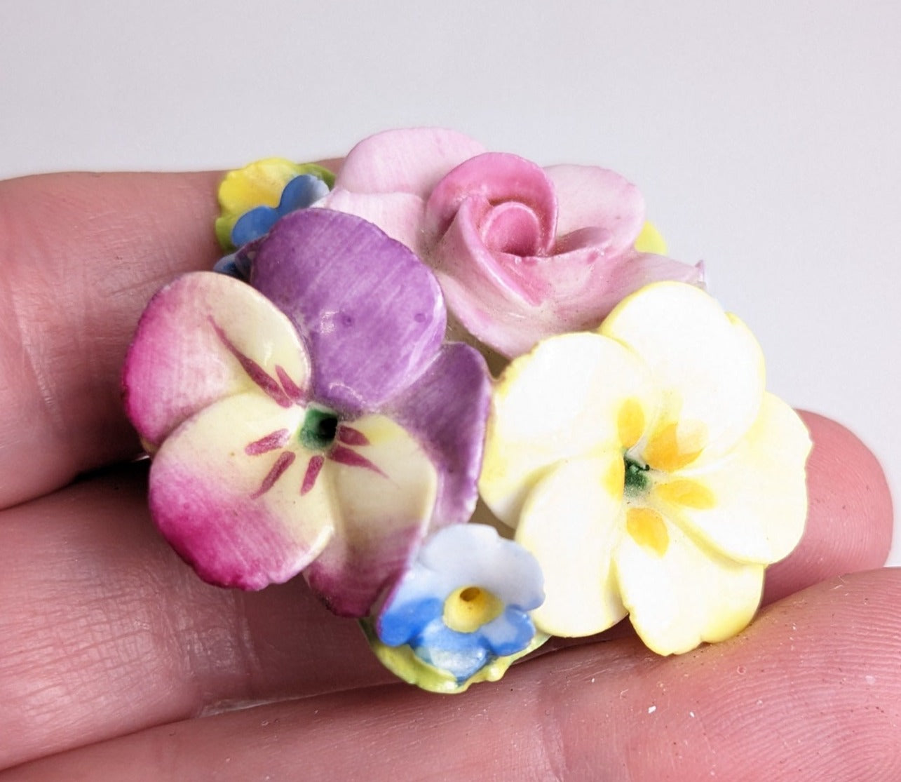 Artone Vintage Jewelry Painted Floral Bone China Brooch Pin, Made in England