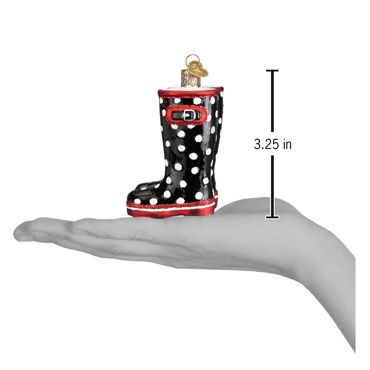 Black Rubber Rain Boots with Polkadots - Blown Glass Old World Christmas Ornament