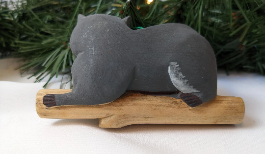 Vintage Hand Carved Raccoon Christmas Ornament