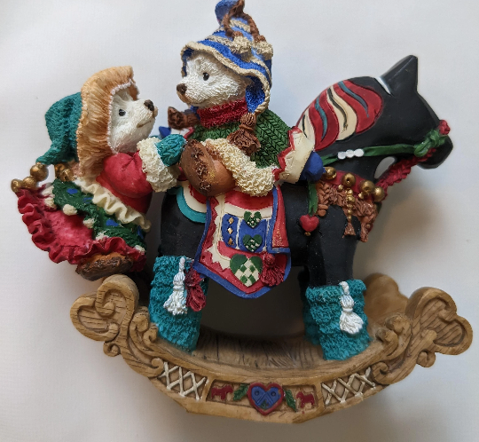 Vintage Christmas Bear and Rocking Horse Figurine