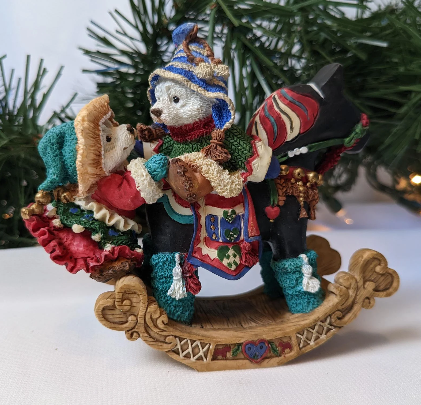 Vintage Christmas Bear and Rocking Horse Figurine