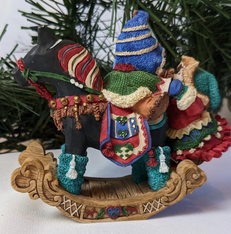 Vintage Christmas Bear and Rocking Horse Figurine