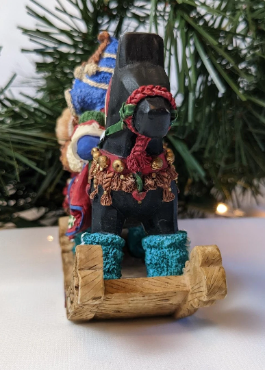 Vintage Christmas Bear and Rocking Horse Figurine