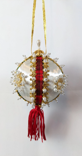 White, Gold and Red Beaded Pushpin Ornaments